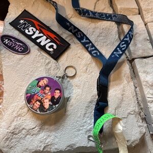 NSYNC RARE Collectable LOT Memorabilia Patches, Musical keychain, Tour Lanyard